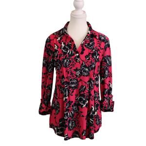 Juniper + Lime Women's Pink and Navy Pleated Tunic Top Super Soft sz S